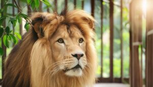 光を浴びるライオンの表情