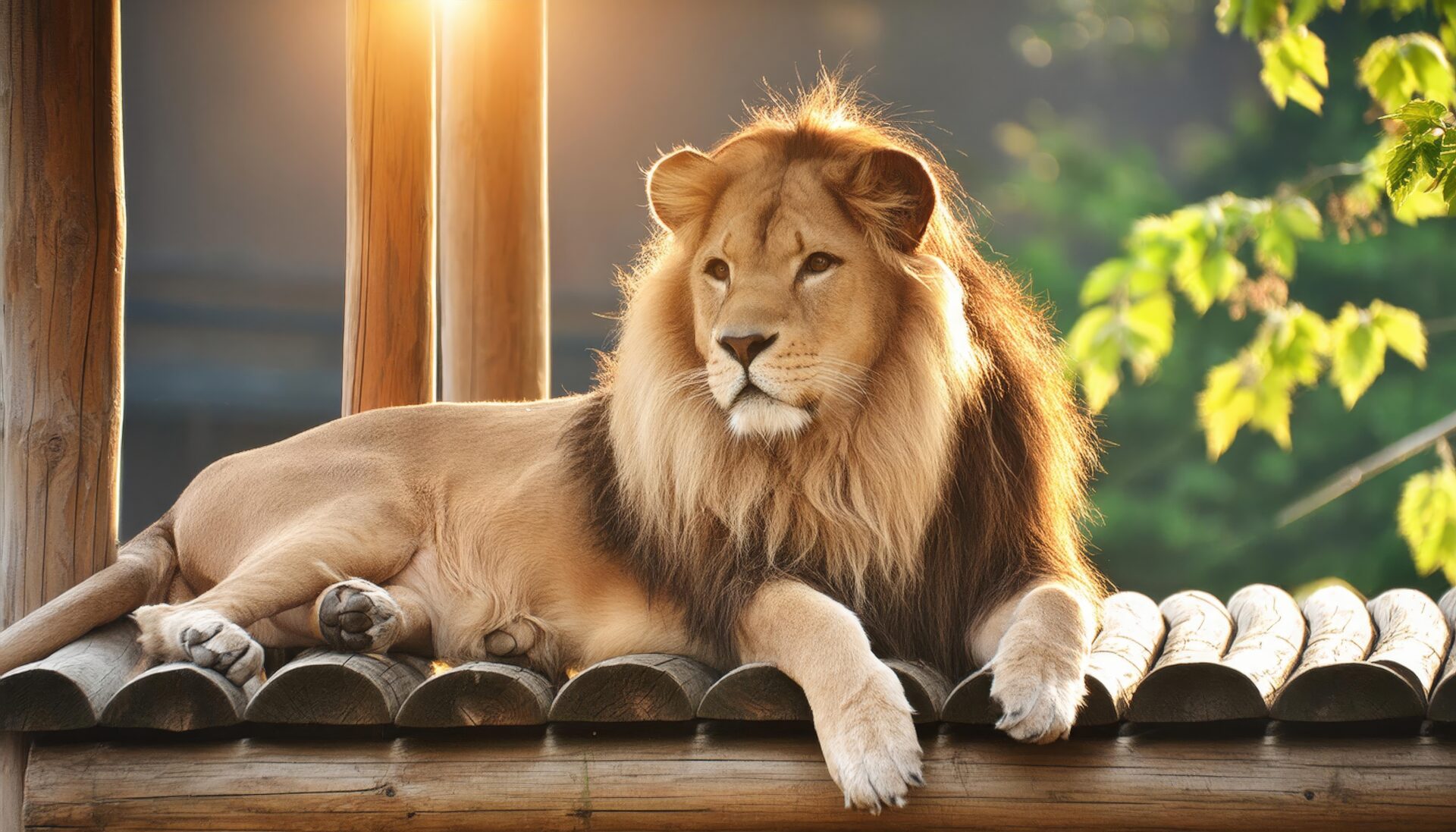 木の上でくつろぐライオン