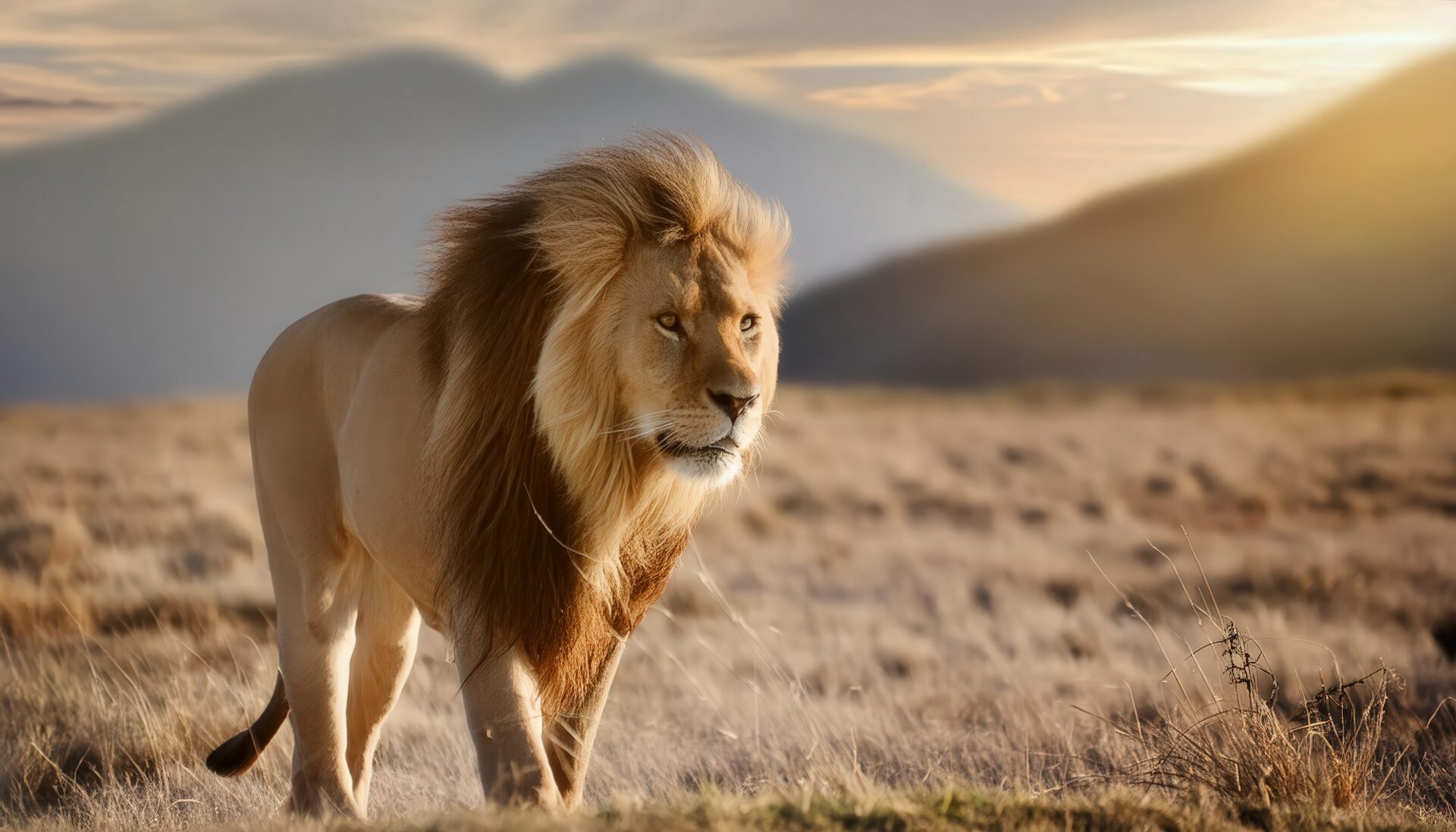 夕暮れ時のライオン