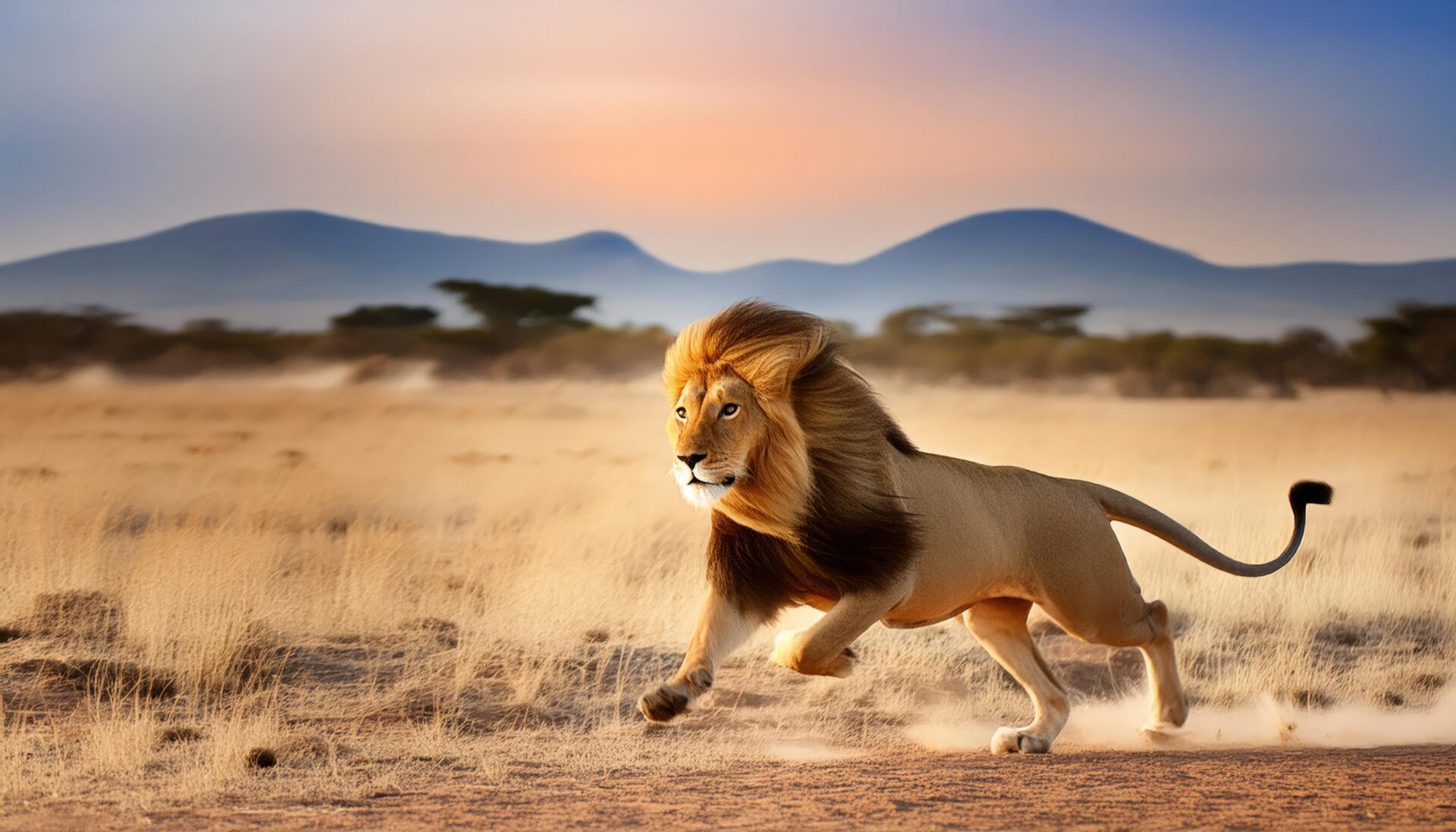 疾走するライオン