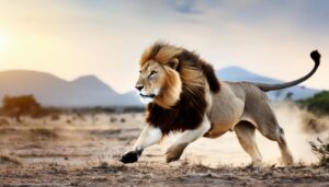 力強く走るライオン