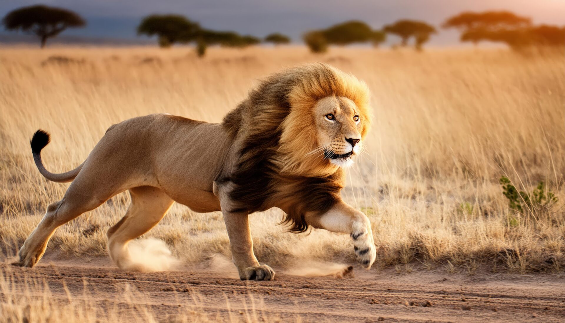 野生を駆けるライオン