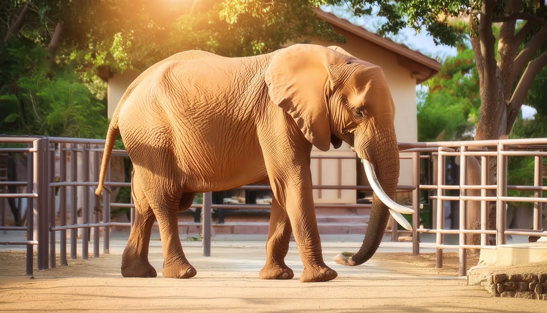 檻の中を歩くゾウ