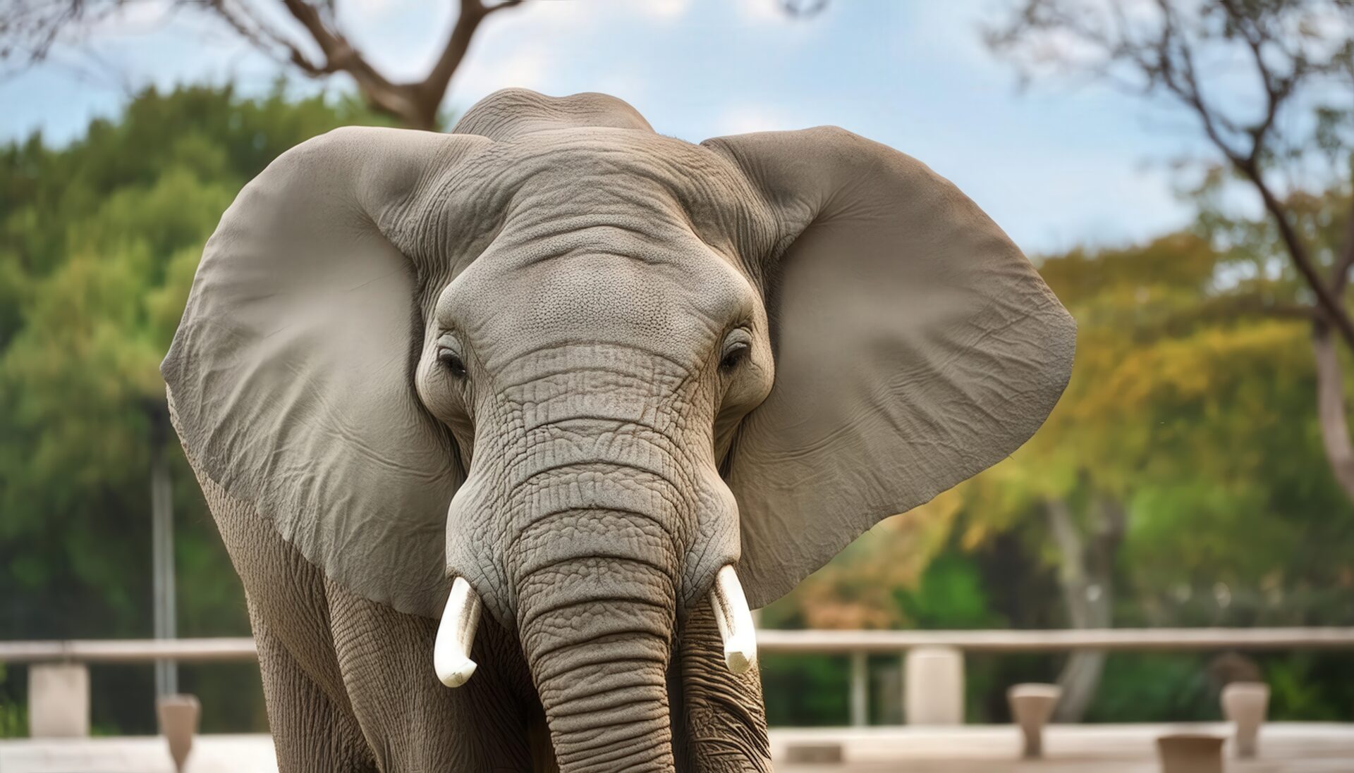 正面を向くゾウ