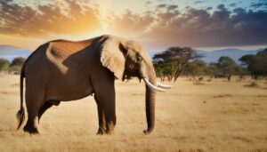 朝日の中のゾウ