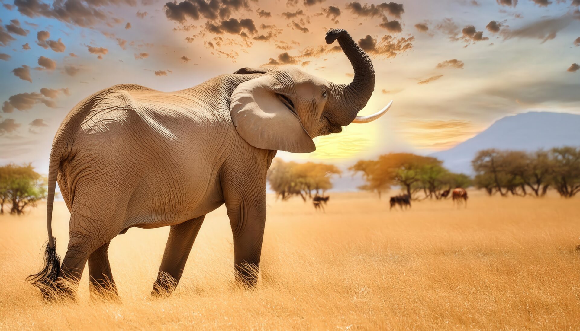 鼻を上げるゾウ