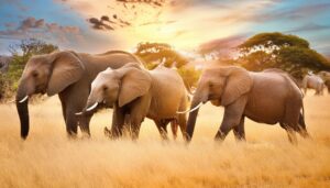 並んで歩くゾウの群れ