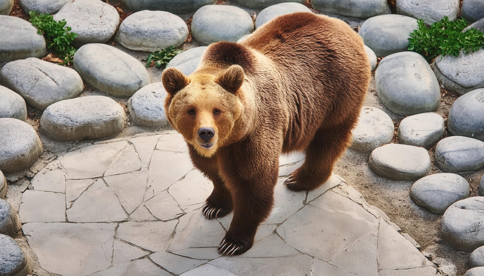 石畳の上に立つクマ