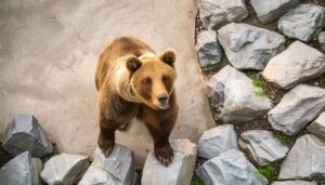 上を見上げるクマ