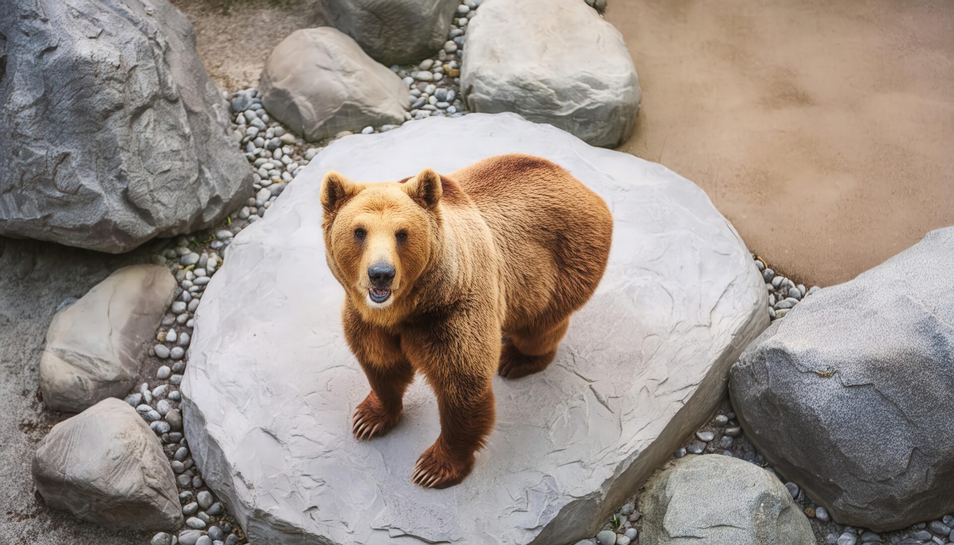 丸石の上に立つクマ