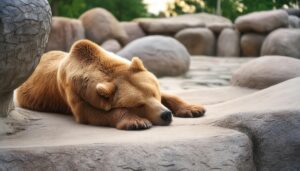 石の上で眠るクマ（横向き）