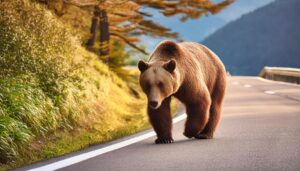 道路を歩くクマ