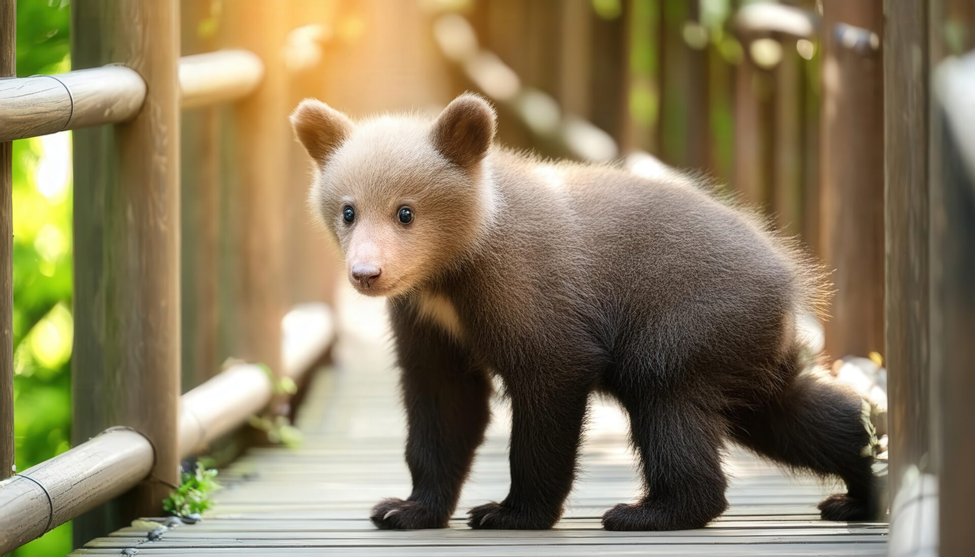 木の上で遊ぶ2匹の子グマ