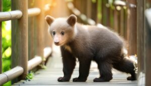 木の上で遊ぶ2匹の子グマ