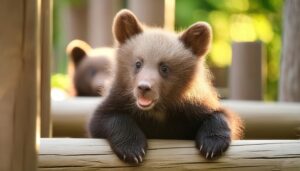 見つめ合う2匹の子グマ