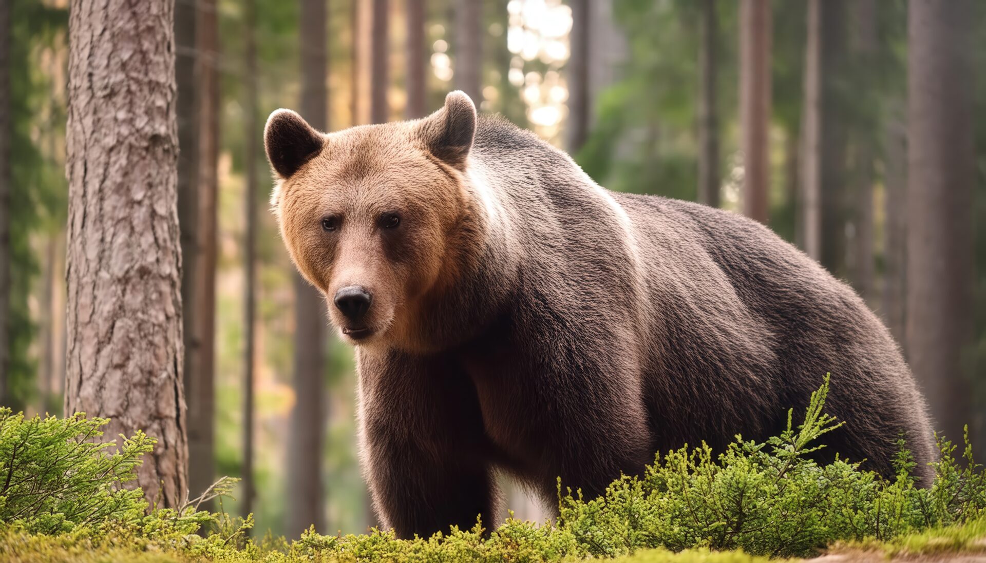木立の中を歩くクマ