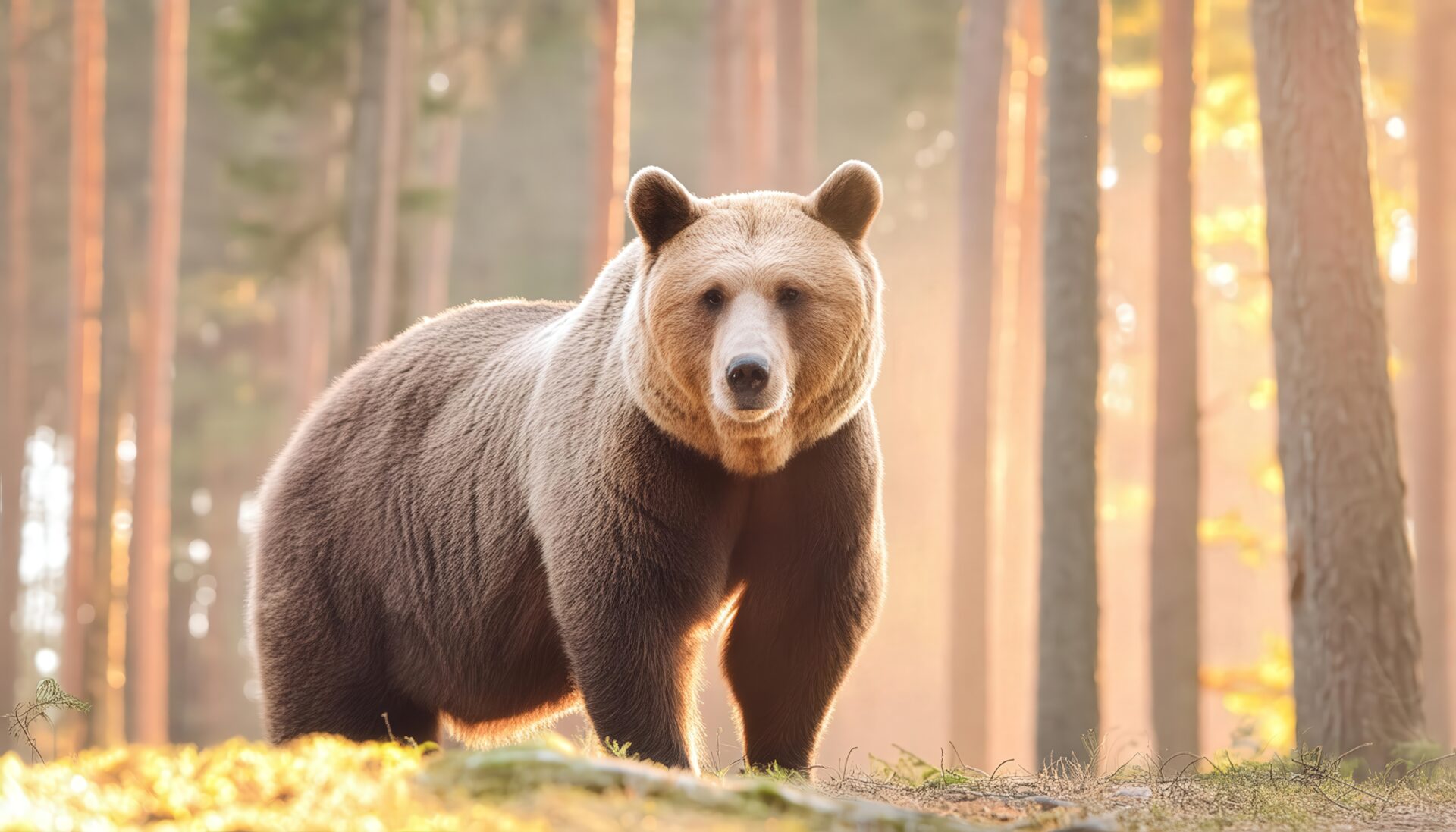 朝日の中のクマ