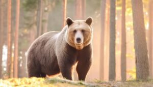 朝日の中のクマ