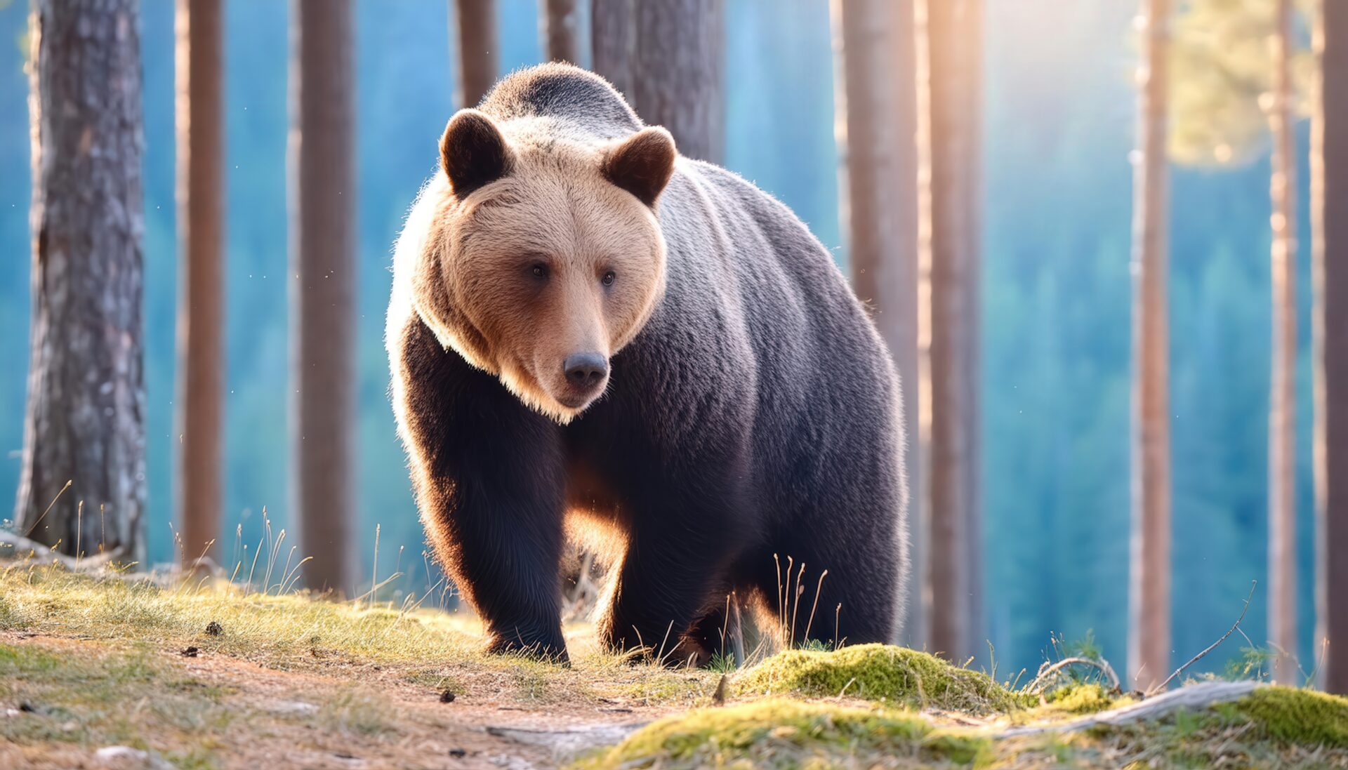 光差し込む森のクマ