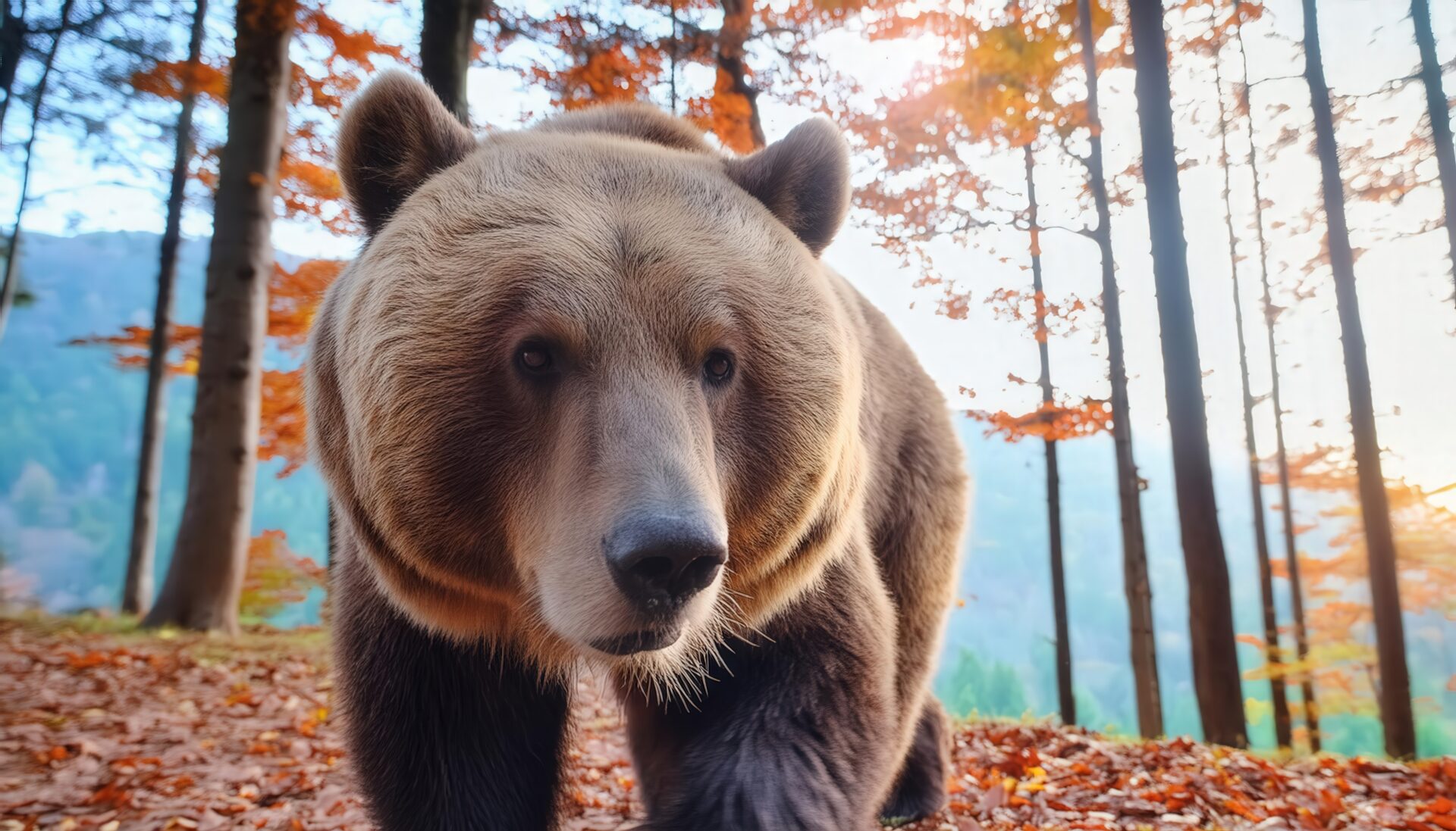 紅葉の森とクマ