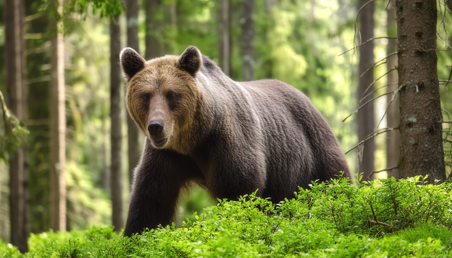 警戒するヒグマ