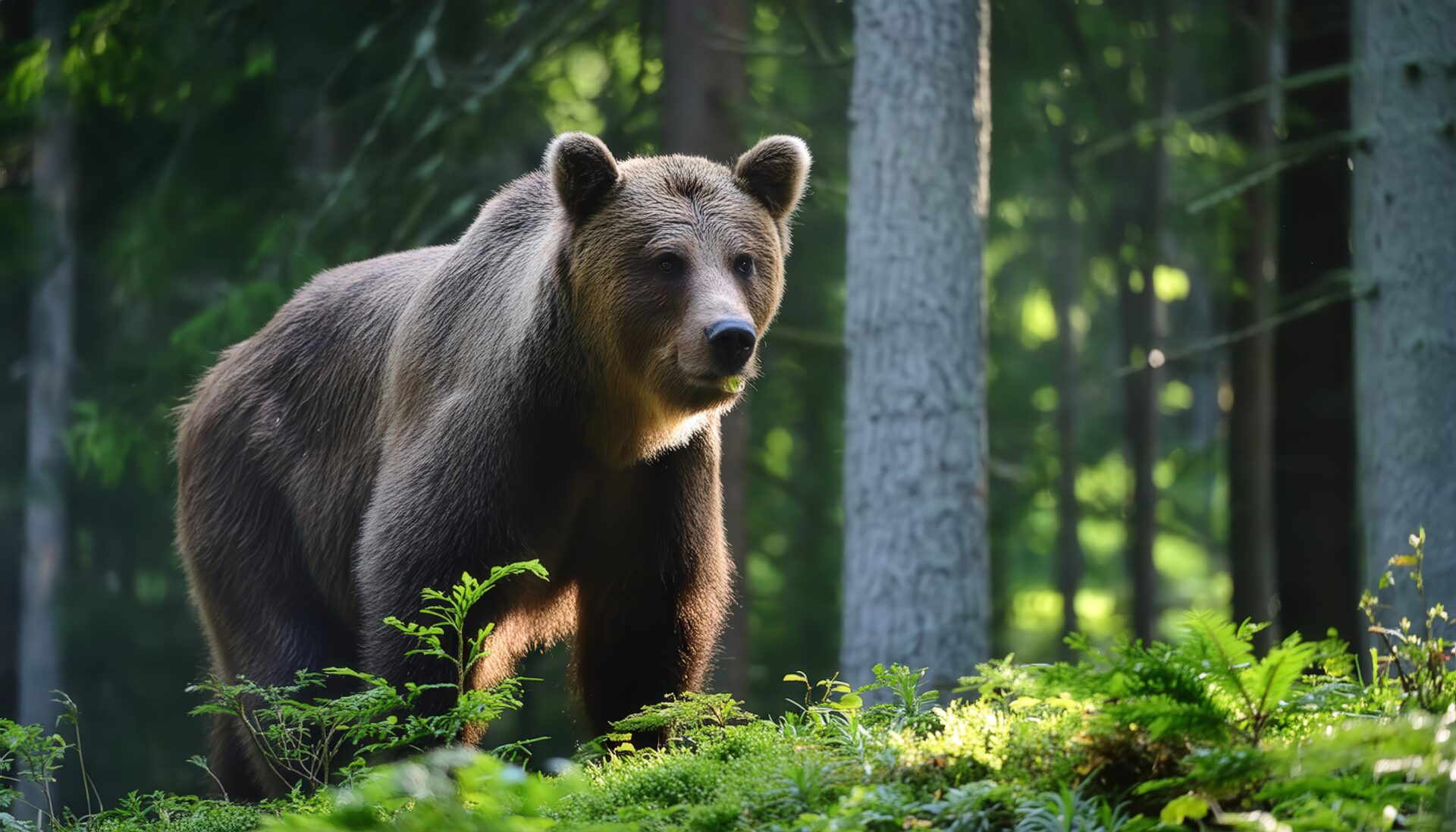 朝日の中のヒグマ