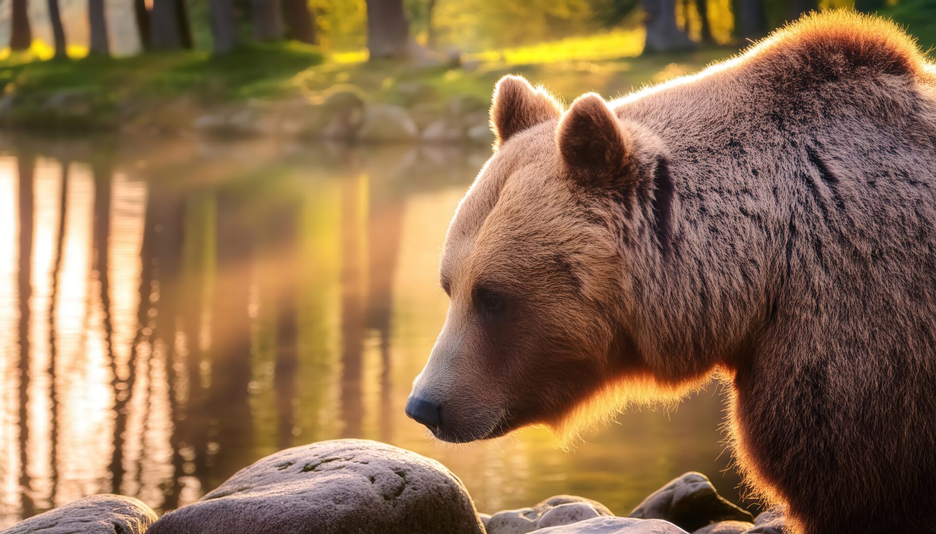 光に包まれるヒグマの横顔