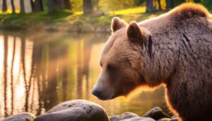 光に包まれるヒグマの横顔