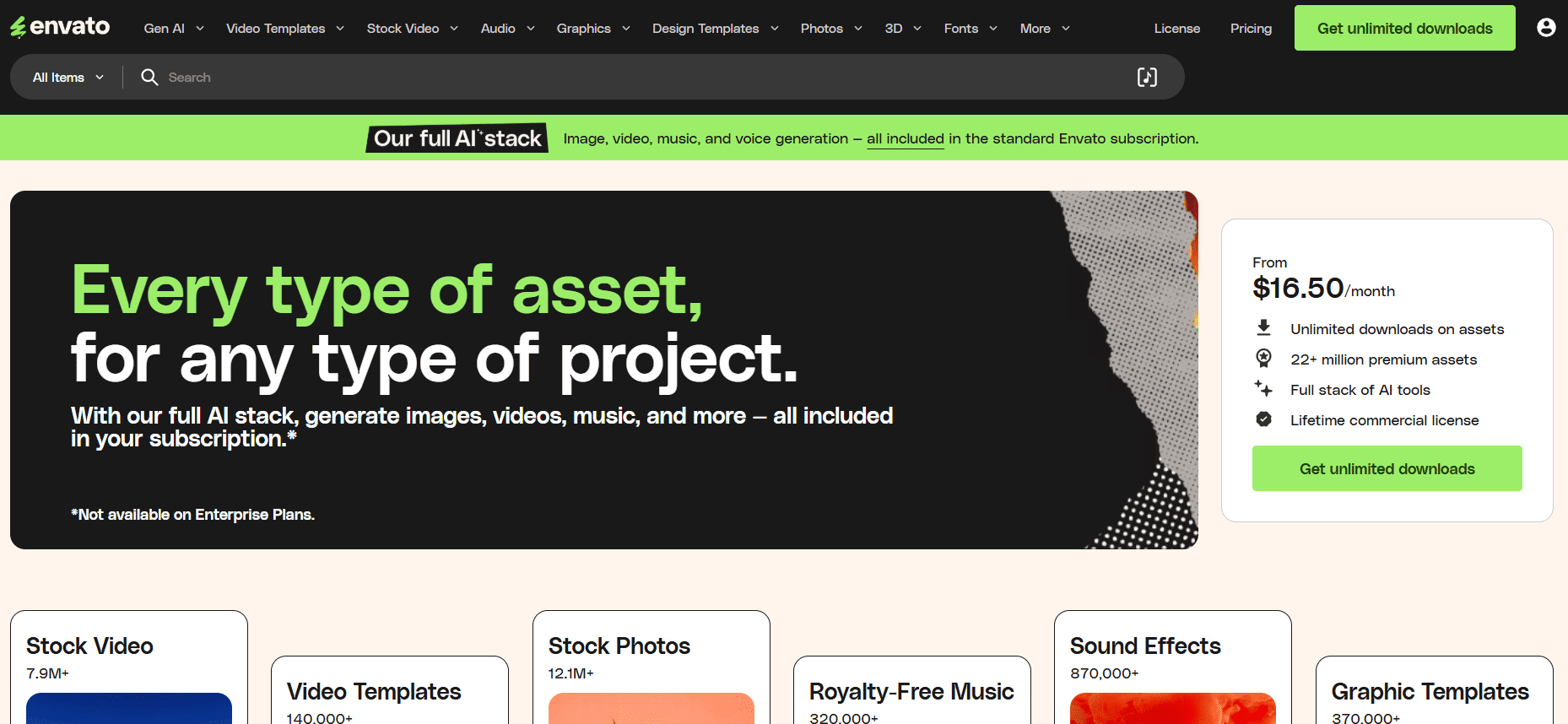 Envato Elementsのサイトトップページ