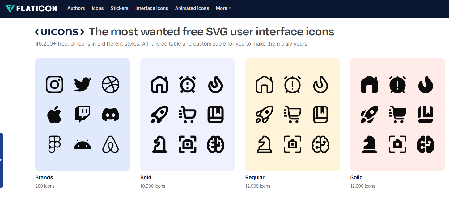 Flaticonのトップページのスクリーンショット