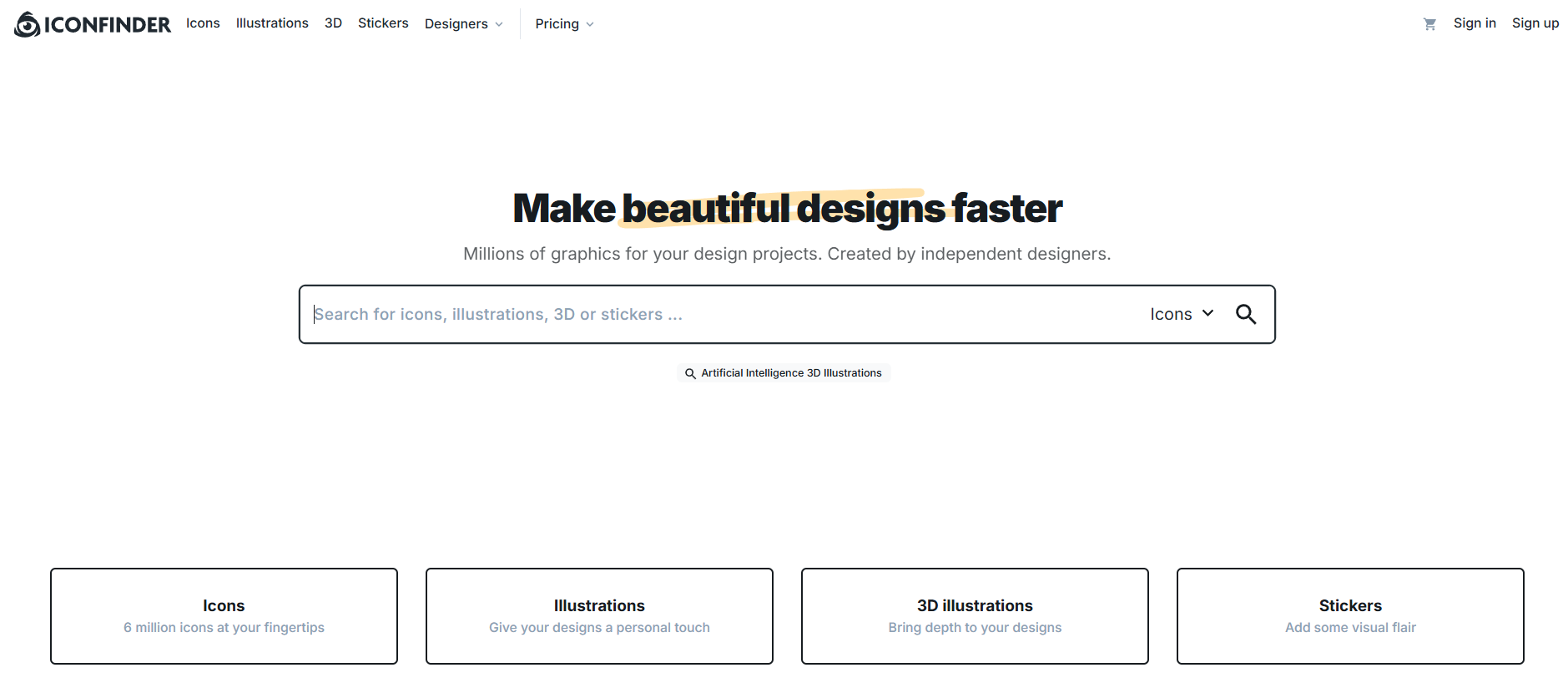 Iconfinderのトップページのスクリーンショット