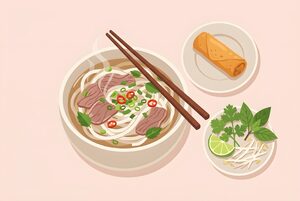 フォーと春巻きのイラスト