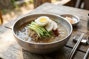 氷が浮かぶ冷麺