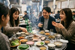 サムギョプサルを囲む友人たち