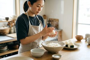 おにぎりを握る女性