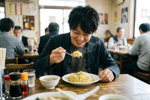チャーハンを食べる男性