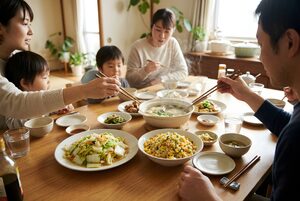 家族で囲む中華料理の食卓