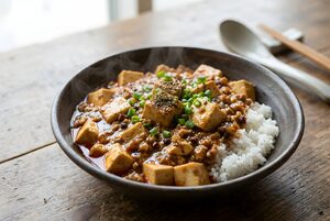 ごはんにのせた麻婆豆腐