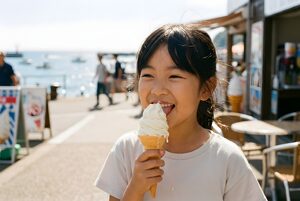 ソフトクリームを食べる女の子