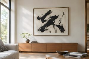 モダンなリビングに飾られた書の額装
