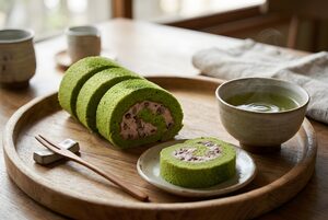 抹茶と小豆のロールケーキ