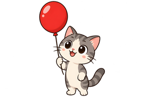 赤い風船を持つかわいい猫のイラスト（背景透過）