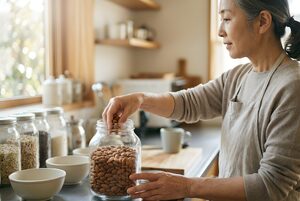 アーモンドをつかむ女性