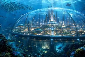 ガラスのドームに包まれた海底の未来都市