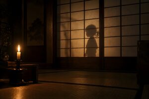 誰もいない和室の障子に映る子どもの影