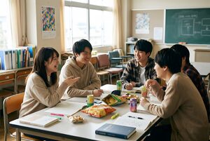 部室で談笑するサークルの学生たち