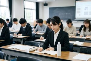 会社説明会でメモを取る就活生