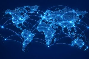 ドットの世界地図と通信のアーク