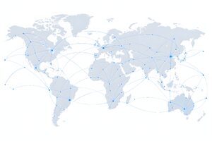 明るい背景の世界地図ネットワーク