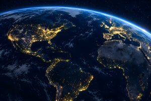 宇宙から見た夜の地球の灯り